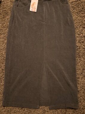 Corduroy Pencil Midi Skirt in Olive Green